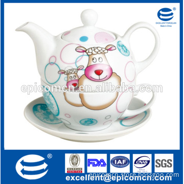 Wholesale decorated new design porcelain tea pot and tea cup for one person